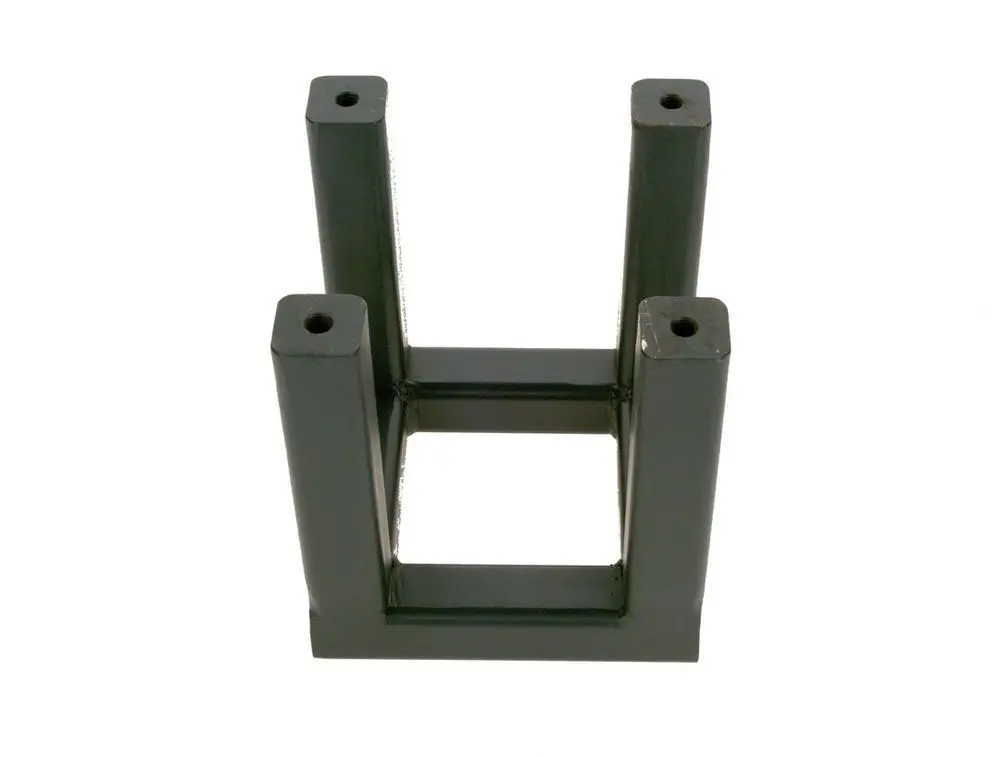 BOSCH Halter aus Metall mit vier senkrechten Stützen und einer offenen Mittelöffnung, zur Befestigung oder Unterstützung von Geräten.